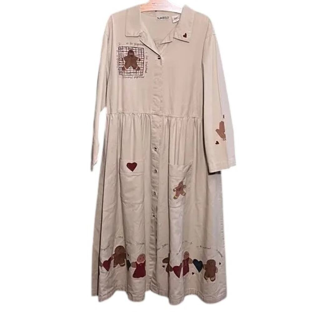 Sunbelt Gingerbread Cottage Core Midi Dress Size L Holiday